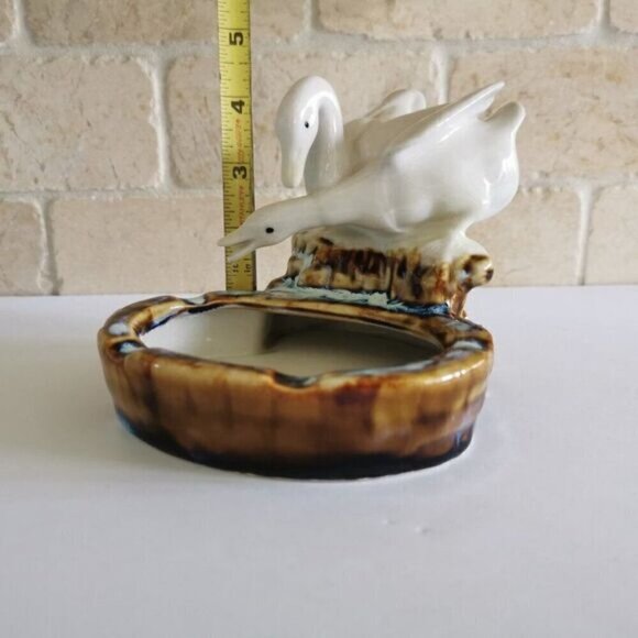Vintage Pair of Geese Ceramic Drip Glaze Ashtray, MCM Birds Tobacciana - Picture 8 of 10